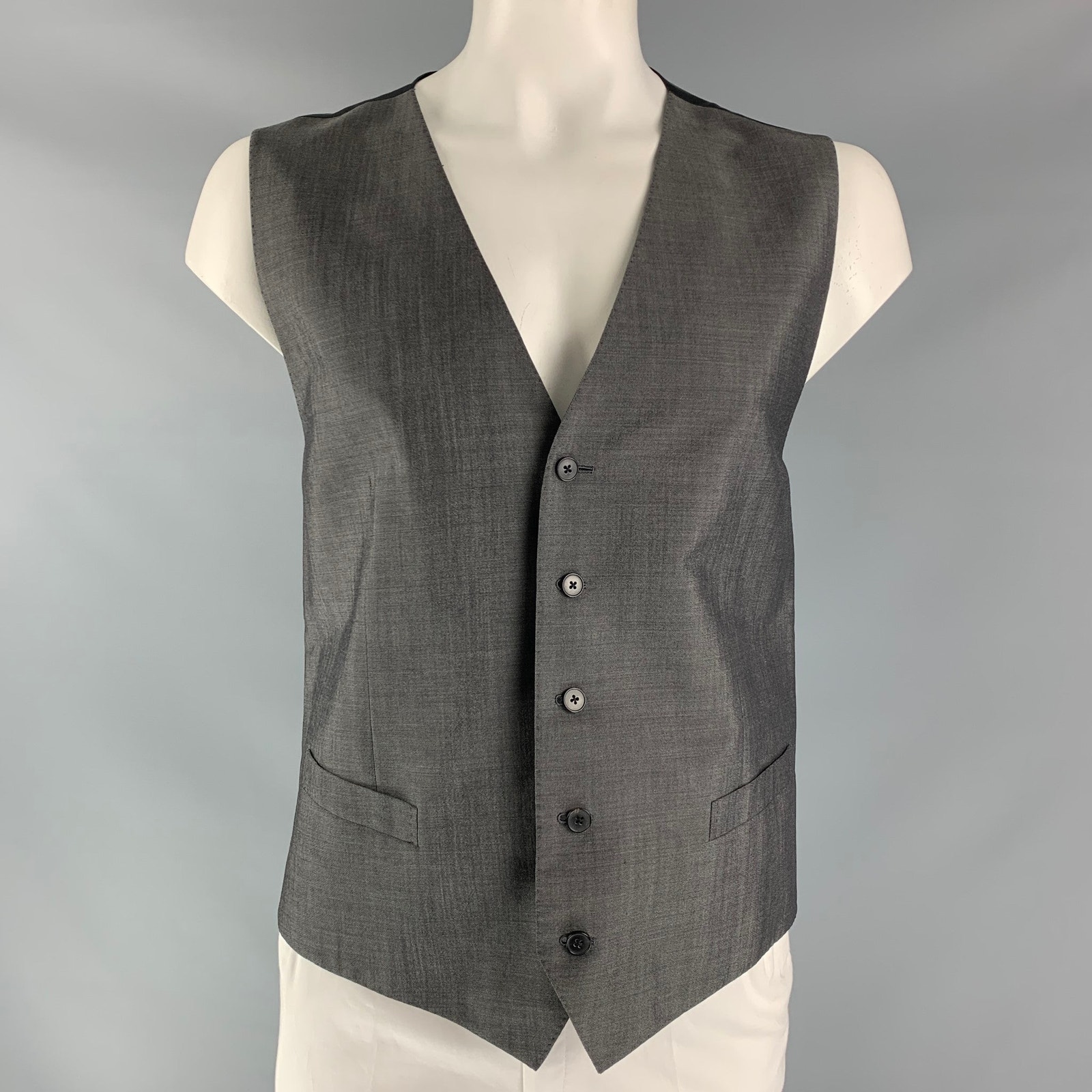 Dolce & Gabbana Size 48 Solid Wool , Mohair & Silk Buttoned Vest